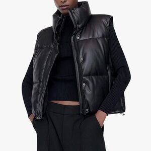 Black Faux Leather Puffer Vest